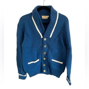 Vintage Campus Wool Sweater In Royal Blue, size small